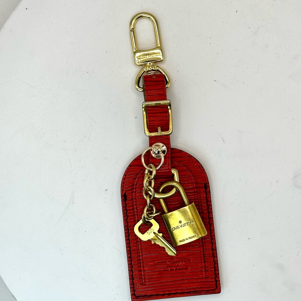 Louis Vuitton Red Luggage Tag with Gold Accents